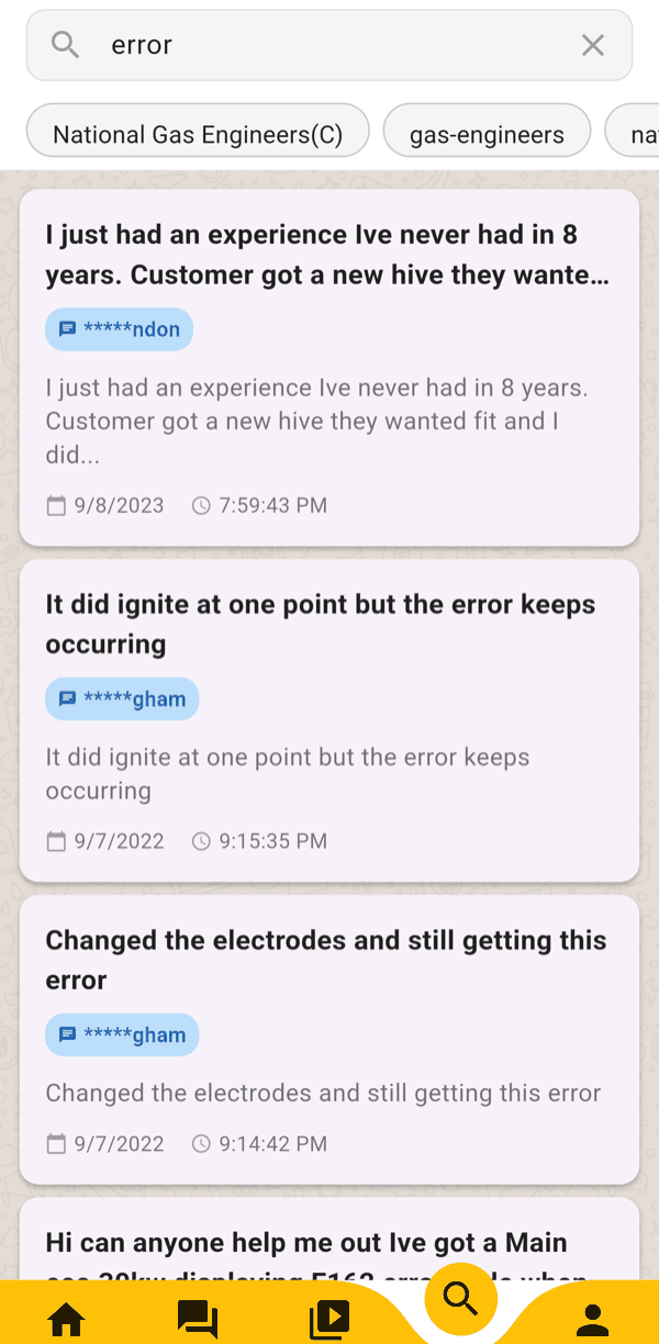 Search results for the term error, showing archived engineer discussions from 2022 and 2023